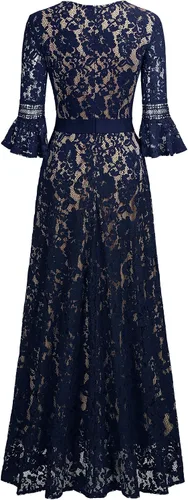 Vista 7 de MISSMAY - Vestido largo formal con mangas de campana, hecho totalmente en encaje, estilo vintage, para mujer