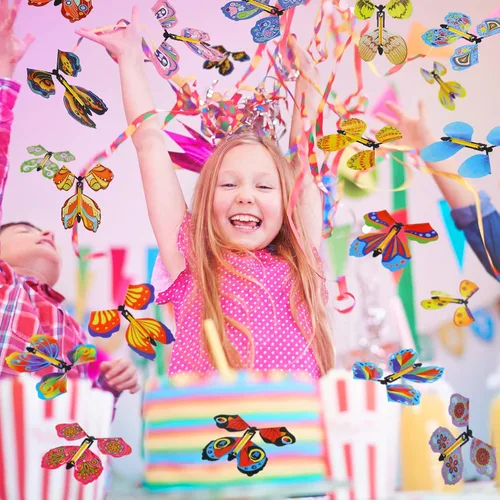 Vista 7 de 25 piezas de juguete de mariposa voladora, mariposa voladora, mariposa voladora, tarjeta de mariposa, juguete con banda de goma, juguete para boda
