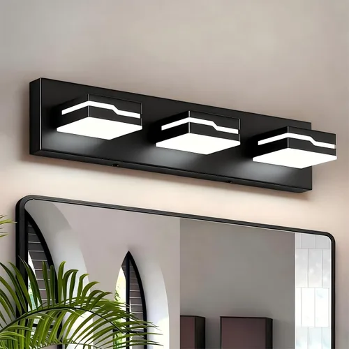 Vista 11 de 4 lámparas de acrílico para baño, moderna lámpara negra para tocador de baño, accesorios de iluminación de pared negro mate sobre el espejo, luz LED