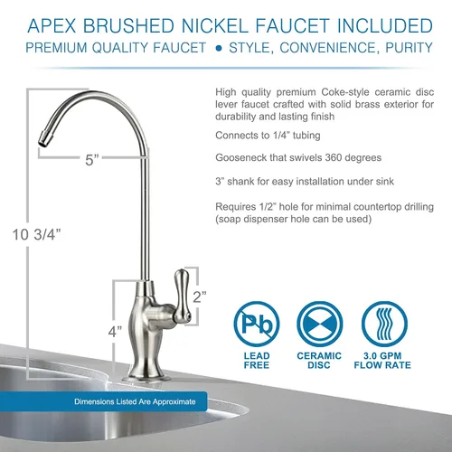 Vista 7 de MR-2034 Sistema de filtro de agua para debajo del fregadero, filtro de agua de ultrafiltración UF de 4 etapas, conexión directa al grifo de níquel