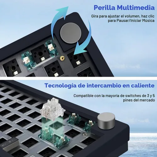 Vista 5 de BOYI GMK67 Barebones Kit de teclado, VIA programable personalizado BT5.0/2.4GHz/Tipo-C Tri-Mode Junta montada Hot Swap RGB 4000mAh Teclado