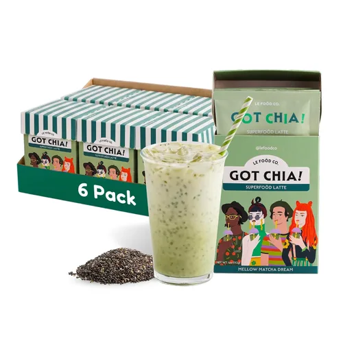 Vista 19 de Le Food Got Chia! Superfood Latte - Mezcla de bebida de semillas de chía Clean Label (6 cajas de 4, flor ámbar oolong)