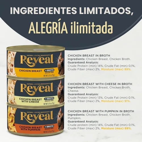 Vista 3 de Reveal Variedad de pollo en caldo húmedo para gatos, 3 sabores paquete