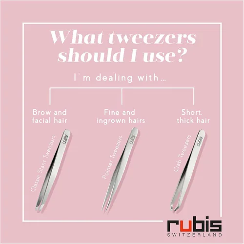 Vista 4 de Rubis Pinzas inclinadas clásicas de acero inoxidable para cejas precisas y depilación, 1K108, rosa, Rubis Switzerland Swiss Made mundialmente