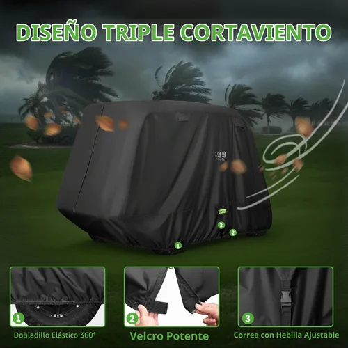 Vista 4 de 10L0L Funda para carrito de golf 650D para 2/4/6 pasajeros EZGO Club Car Negro