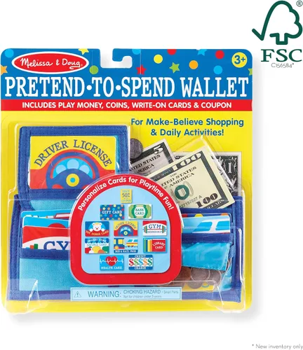 Vista 4 de Melissa & Doug Billetera de juguete con dinero y tarjetas (45 piezas)