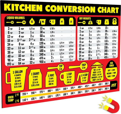 Vista 10 de Imán de tabla de conversión de medidas de cocina, extra grande, fácil de leer, decoración magnética de cocina - Herramienta de medición de recetas
