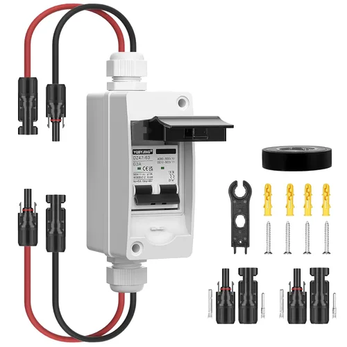 Vista 26 de Interruptor de desconexión de panel solar, disyuntor miniatura de 20 amperios CC CA, 500 V, 2 polos con conector fotovoltaico y caja impermeable