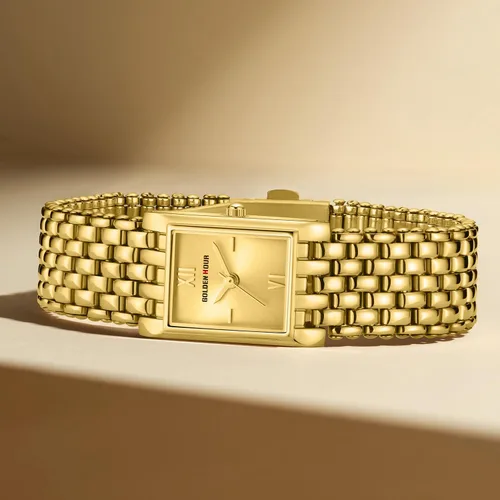 Vista 6 de GOLDEN HOUR Reloj de oro con pulsera rectangular vintage para mujer