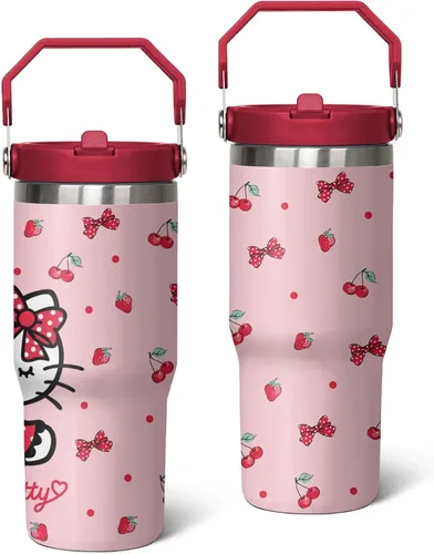 Vista 9 de Vaso para Adultos Botella de Agua Tazas de Doble Pared para Niños 20 oz Rosa Taza de Café Cosas de Gato Vaso Aislado Regalos para Niñas Mujeres