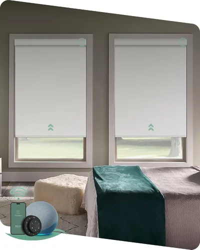 Vista 29 de Yoolax Persianas motorizadas con control remoto, persianas inteligentes opacas con control remoto, cortinas eléctricas compatibles con Alexa
