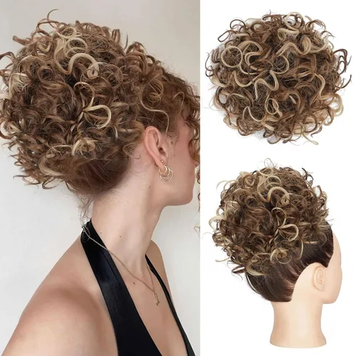 Vista 14 de Lommel Moño desordenado del pelo del pedazo natural suave rizado bollos Hairpieces (13W) Moño de pelo rizado suelto con cordón para mujer