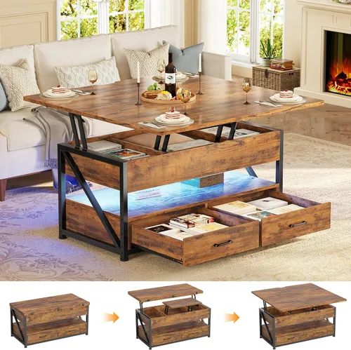 Vista 13 de Itaar Mesa de Centro con Tapa Elevable de 40", Mesas de Centro 4 en 1 con Almacenamiento para Sala de Estar, Mesa de Centro Pequeña Estilo Granja
