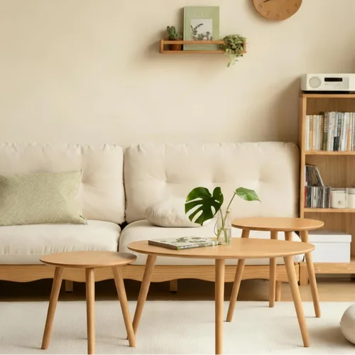 Vista 12 de Mesa de centro ovalada pequeña, de 33.5 pulgadas, mesa de centro moderna de mediados de siglo para sala de estar, mesa auxiliar 100% madera de roble