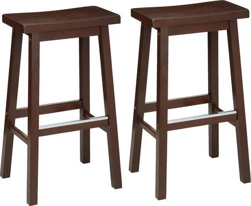 Vista 8 de Amazon Basics Taburetes de bar de madera maciza para isla de cocina con reposapiés, 24 pulgadas de altura, negro, juego de 2