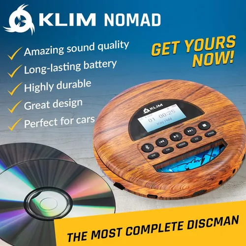Vista 2 de KLIM Nomad Wood - Reproductor portátil de CD Walkman - Batería de larga duración - Incluye auriculares - Radio FM - Compatible con reproductor de CD