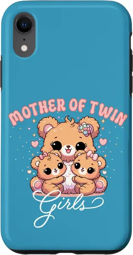 Vista 8 de iPhone 15 Mother of Twin Girls Adorable Kawaii Mama Bear and Daughters Case