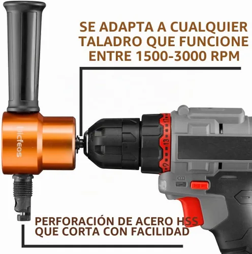 Vista 2 de Dicfeos Cortador de Chapa de Doble Cabezal, Accesorio Versátil de Taladro Roedor para Corte Recto, Curvo y Circular, Acero Máximo Calibre 14