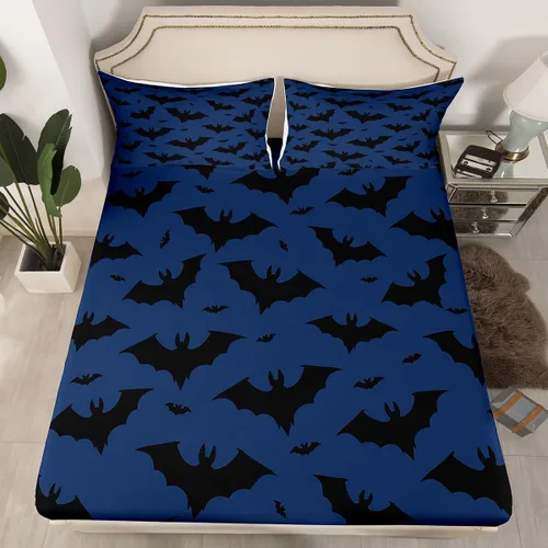 Vista 40 de Juego de sábanas bajeras con bonito diseño de gato negro para niños y niñas, diseño de dibujos animados de Halloween, gato, animales, sábanas