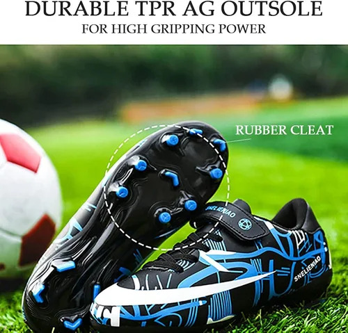 Vista 4 de Niber Zapatos de fútbol para niños pequeños y grandes, ligeros y duraderos, zapatos de fútbol antideslizantes para fútbol al aire libre, tacos firmes