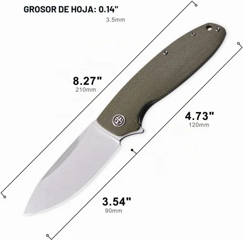 Vista 3 de Petrified fish PFB01 Terra,3.54" D2 Hoja de acero, Micarta Handle Flipper Liner lock Cuchillo plegable (verde)