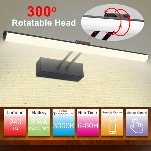 Vista 2 de Luz para Cuadros, Luz para Cuadros de 16" con Batería AA, Luz para Marco de Cuadros de Metal Completo, Luces Inalámbricas para Cuadros con Control