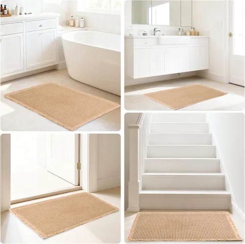Vista 6 de Hiasan Tapete de baño de punto gofre, súper absorbente, antideslizante, con borlas, lavable a máquina, tapete con parte trasera de goma ultra suave