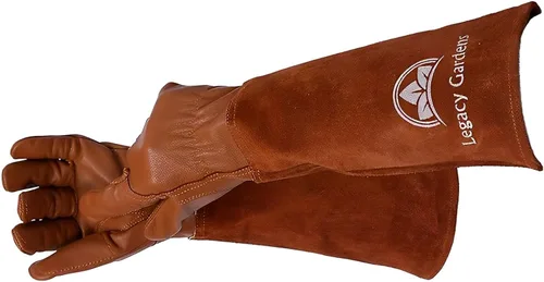 Vista 7 de Guantes de jardinería de cuero para mujeres y hombres, guantes largos de jardín, guanteletes de cuero de vaca resistentes a espinas para poda