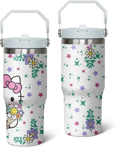 Vista 13 de Vaso para Adultos Botella de Agua Tazas de Doble Pared para Niños 20 oz Rosa Taza de Café Cosas de Gato Vaso Aislado Regalos para Niñas Mujeres