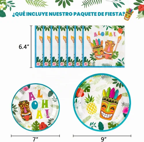 Vista 2 de WERNNSAI Hawaiian Luau Party Supplies - 48 platos y servilletas de Luau tropical, decoraciones de cumpleaños, platos de papel hawaiano para verano