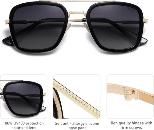 Vista 4 de SOJOS Retro Square Polarized Sunglasses for Men Women Goggle Classic Alloy Frame HERO SJ1126