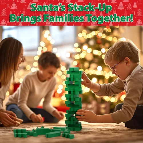 Vista 4 de Funwares Árbol de Navidad Apilable, Juego de Apilamiento de Bloques de Madera, Torre Tambaleante, Diversión Familiar y de Fiesta, Niños y Adultos