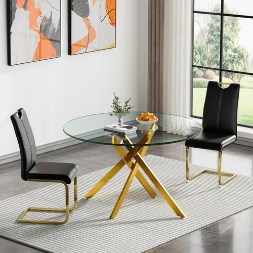 Vista 83 de HomVent Juego de mesa de comedor redonda de vidrio de 3 piezas, juego de mesa de cocina de vidrio redondo para 2 personas con 2 sillas de comedor