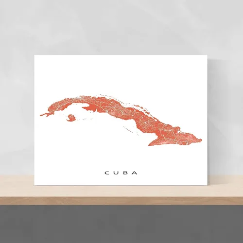 Vista 4 de Cuba Map Wall Art Print 8x10, Cuba Poster 24x36, Handmade Topographic Cuba Decorations for Home, Havana, Caribbean Island, Cuba Gifts by Maps As Art