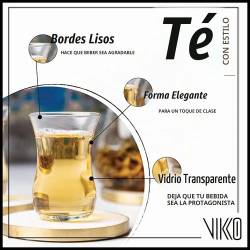 Vista 2 de Vikko Tazas de té, vasos de té turcos, juego de 6 tazas de té turcas auténticas, vaso de té de 4 onzas