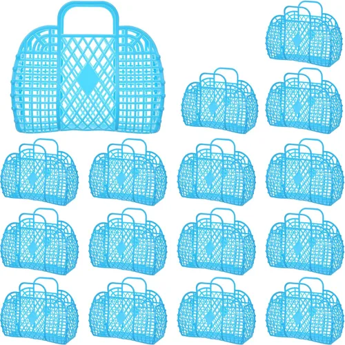 Vista 12 de Hsei 16 bolsas de gelatina para niñas, cesta de Pascua, reutilizable, bolsa de playa de plástico para playa, cesta de regalo para niños y niñas Beige