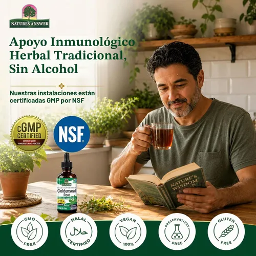 Vista 3 de Nature's Answer Goldenseal Root Suplemento a base de hierbas Apoya un sistema inmunológico saludable Sin gluten y sin alcohol 1 oz