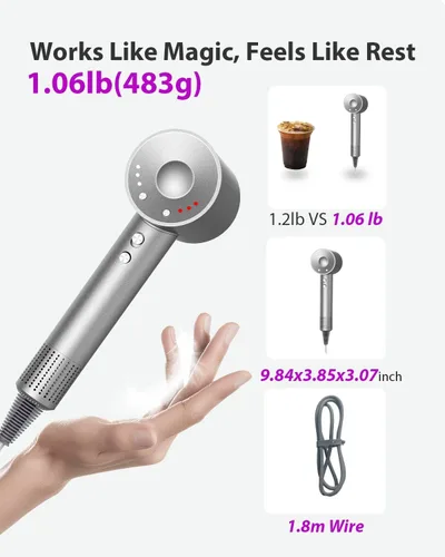 Vista 8 de Secador de pelo 2026 con funda de transporte, secado rápido de 2 minutos, 160000 RPM, secador iónico profesional de alta velocidad, 200 millones