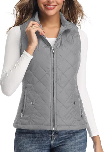 Vista 20 de LONGKING Chaleco de mujer, cuello alto, ligero, con cremallera, acolchado para mujer Rosa