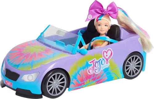 Vista 2 de JoJo Siwa California Cruiser, coche de muñeca, teñido anudado arcoíris, se adapta a dos muñecas de moda