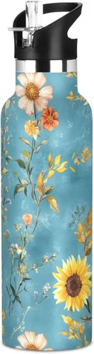 Vista 17 de Flowers Carnation Iris Peonies - Botella de agua reutilizable con aislamiento de doble pared con tapa de pajilla, sin BPA, a prueba de fugas