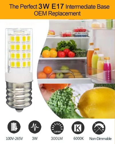 Vista 3 de KEI D28x kel 2816x Bombilla para refrigerador 3W E17 LED de repuesto de bombilla para congelador, 5304522314 5304517886 blanco frío 6000K 100V-265V