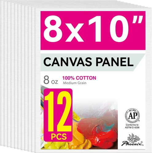Vista 31 de PHOENIX Paneles de Lienzo Pequeños para Pintura de 3x5 Pulgadas, Paquete de Valor de 12 Unidades - 8 Oz Triple Imprimado 100% Algodón Libre de Ácido