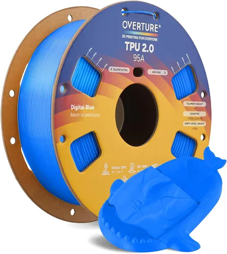 Vista 73 de OVERTURE - Filamento de TPU de 1/16 pulgadas, rollo flexible de poliuretano termoplástico, impresora 3D suave, 95A, carrete de 2.2 libras, precisión