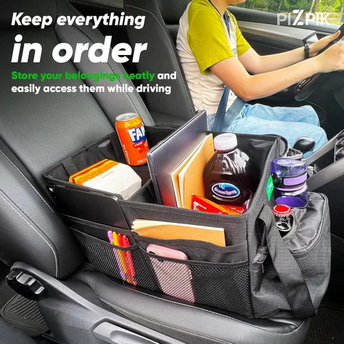 Vista 5 de Plzpik Organizador grande para asiento de automóvil con bolsa enfriadora extraíble para el asiento delantero o trasero para niños y adultos.