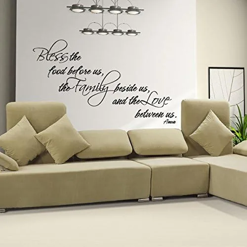 Vista 2 de Bless the Food Before Us Bible Verse Wall Decal Arte Religioso Decoración de Comedor, Mediana, Negro