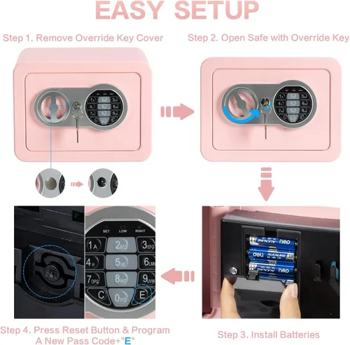 Vista 6 de Caja de seguridad de 0.23 pies cúbicos, pequeña con bolsa ignífuga, llaves y código de acceso, caja de seguridad electrónica digital para efectivo