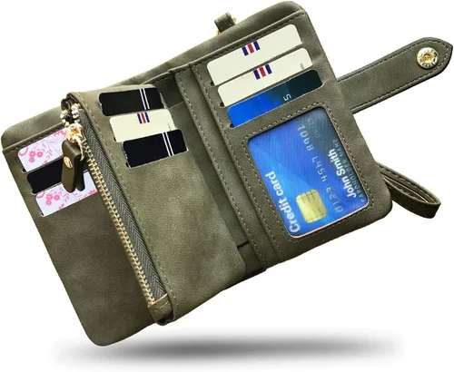 Vista 3 de AOXONEL Women's Small Bifold Leather wallet Rfid blocking Ladies Wristlet with Card holder id window Coin Purse