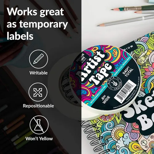 Vista 6 de HIPPIE CRAFTER Paquete de 3 cintas blancas para artistas, cinta adhesiva extraíble para papel de acuarela, pintura, dibujo, marco de lienzo, sin