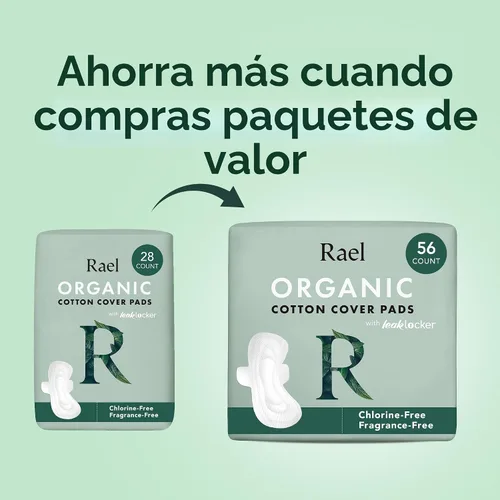 Vista 5 de Rael Almohadillas para Mujeres, Cubierta de Algodón Orgánico - Toallas Sanitarias con Alas, Cuidado Femenino, Toallas Sanitarias, Absorción Máxima